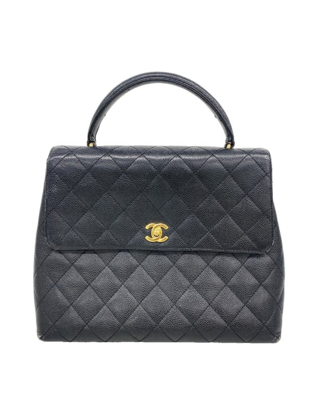 Chanel Handbag Quilted Caviar Leather Black Gold